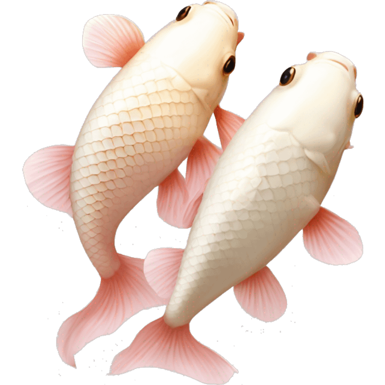 ivory and pale pink koi fish swimming together (realistic)  emoji