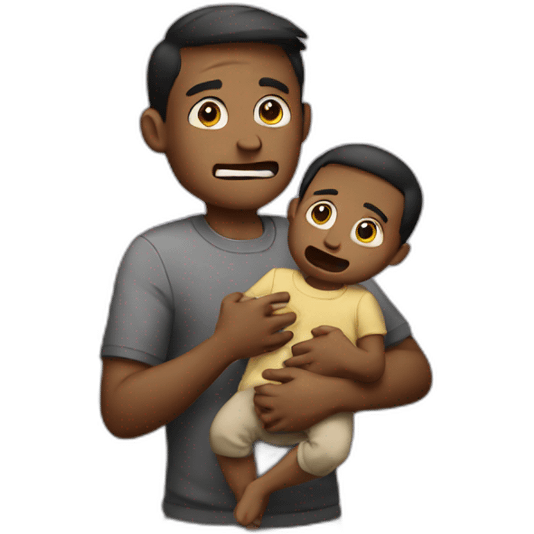 Guy holding scared child emoji