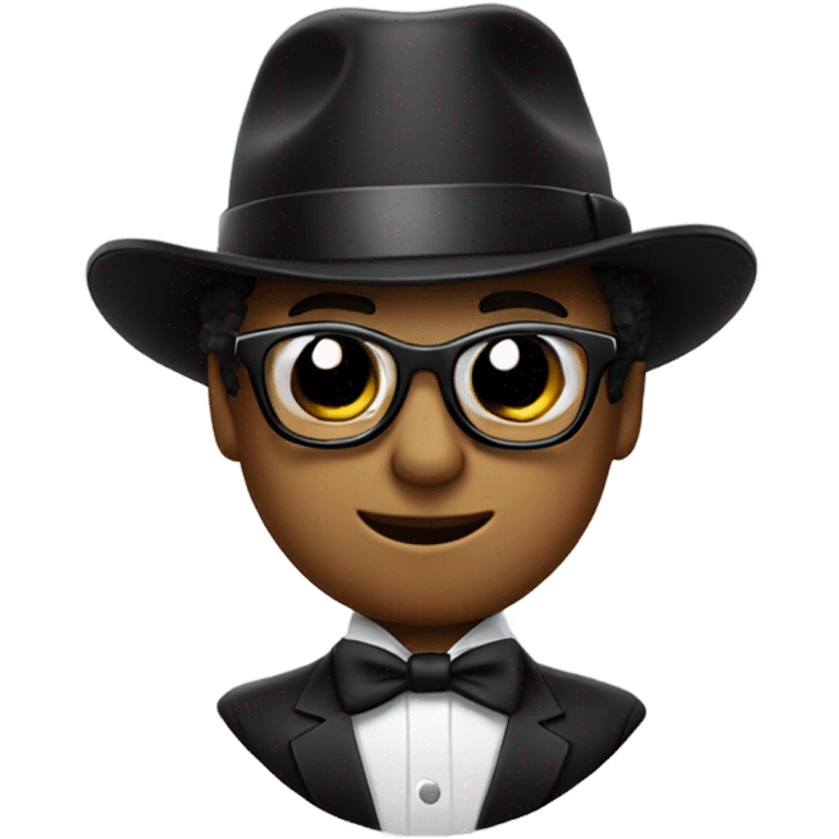 normal emoji with tuxedo black hat and glasses emoji