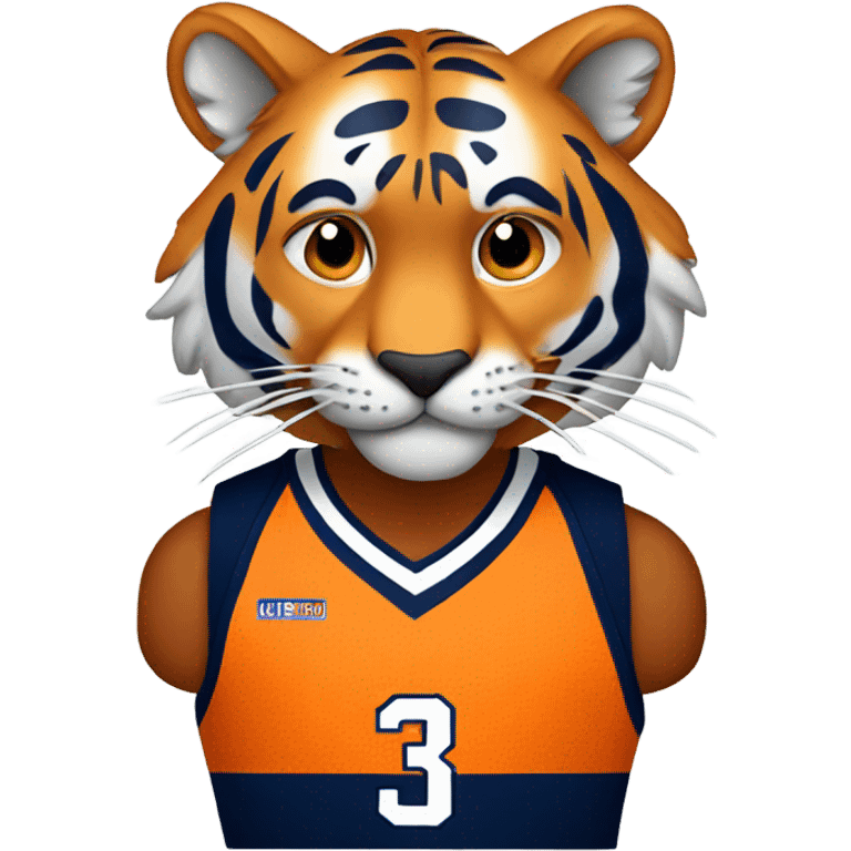 tiger wearing navy and orange basketball jersey emoji