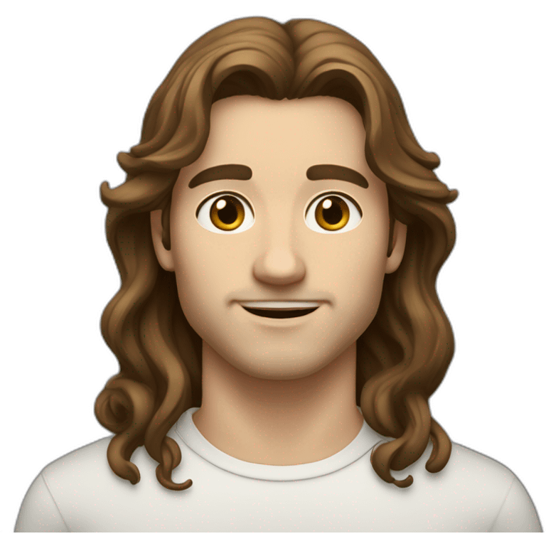 Young men type italian, White skin, with rather long wavy brown hair, Little bit dezoom emoji