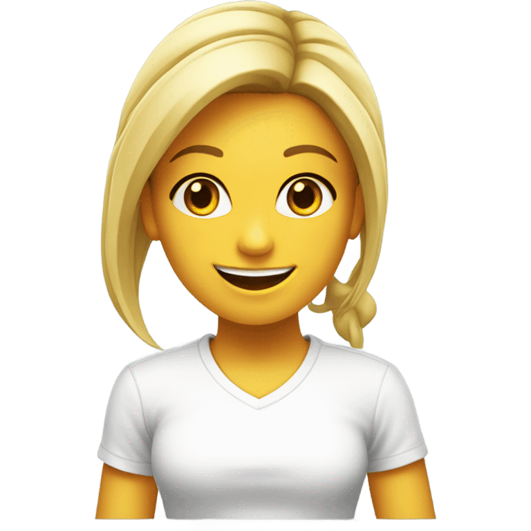 Blond girl smiling in white t-shirt with text Zumba emoji