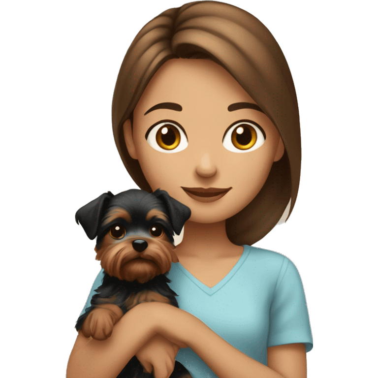 Tanish girl with brown hair holding yorkie puppy  emoji