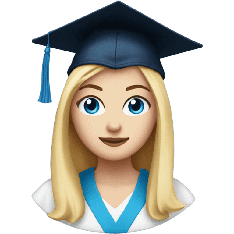 White girl with blue eyes and blonde hair graduate emoji