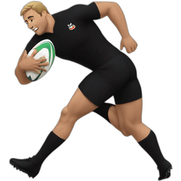 Rugby player, diving for a try, black uniform emoji