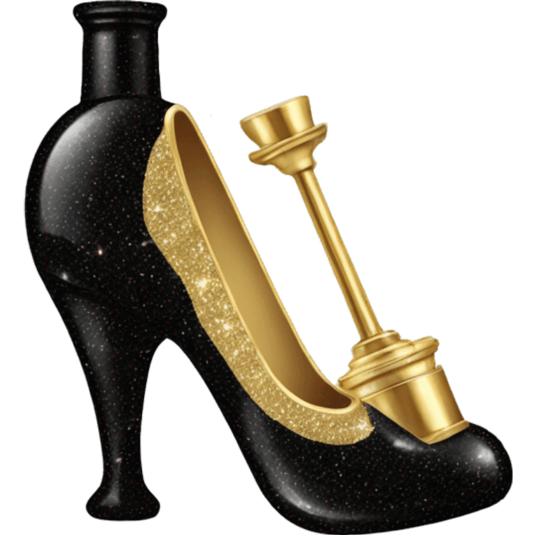 A perfume bottle formed as a black sparkly heel but the heel is gold emoji