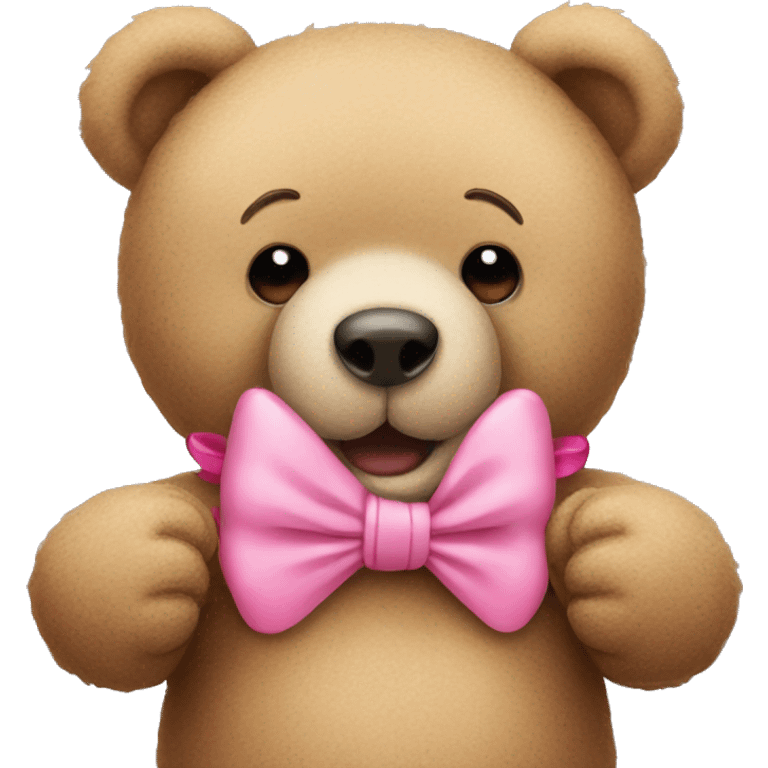 Teddy bear with pink bow hands covering mouth  emoji