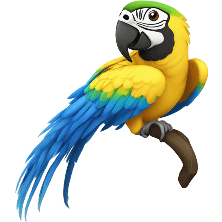 blue and yellow macaw with hu emoji