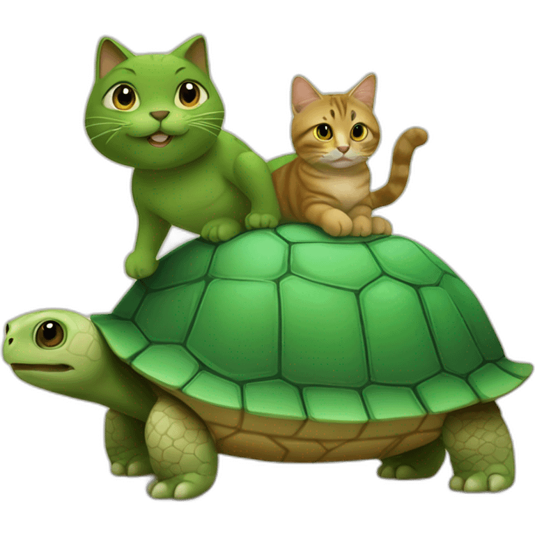 Un chat sur une tortue emoji