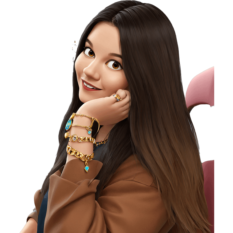 smiling girl indoors with jewelry emoji