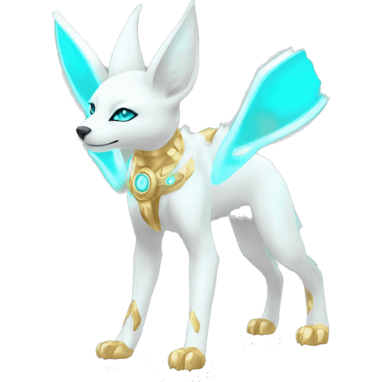 Shiny White Angelic Godly Electric Albino Umbreon. cyan eyes and cyan markings. Golden Anubis-rings. full body emoji