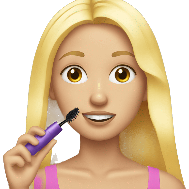 girl putting on mascara with blonde hair emoji