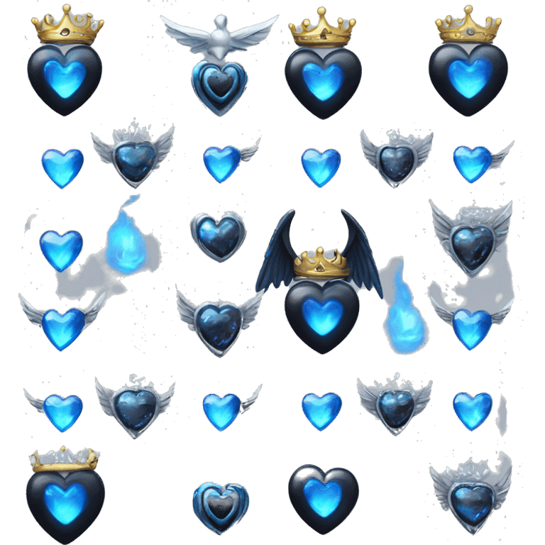 Black heart with blue flames and wings and a silver crown with sapphires  emoji