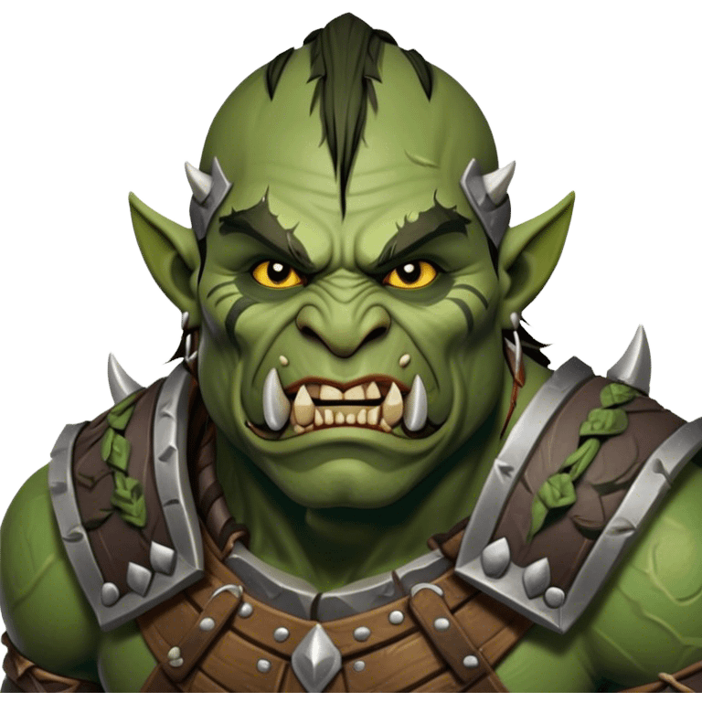 Cinematic Realistic WoW Orc Warrior Portrait, head tilted dramatically with an exaggeratedly amused expression, blending raw, primal might with a touch of unexpected humor. His battle-scarred green skin, robust muscles, and intricately detailed tribal armor in deep, earthy tones are rendered with lifelike texture and dynamic lighting, high shine, dramatic yet whimsical, capturing an orc warrior whose epic strength is matched by a playful, irreverent charm. emoji