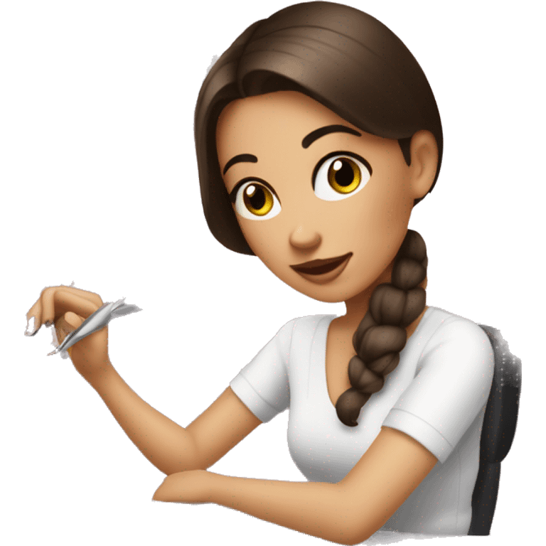 Brunette Girl getting a manicure at nail salon emoji