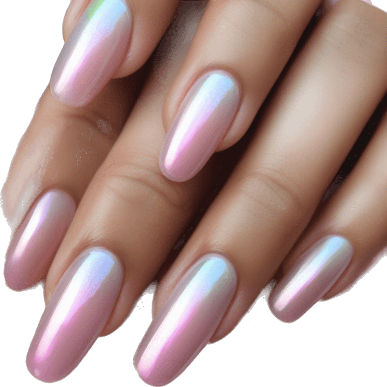 Long oval iridescent pink french manicure emoji