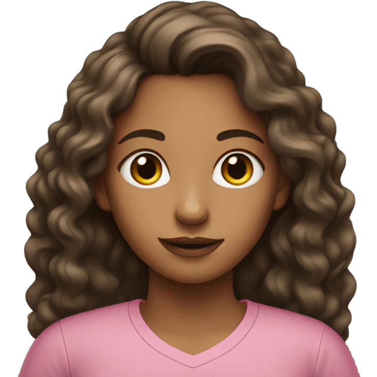 Female young lady with long dark curled brown hair in pink and green shirt emoji