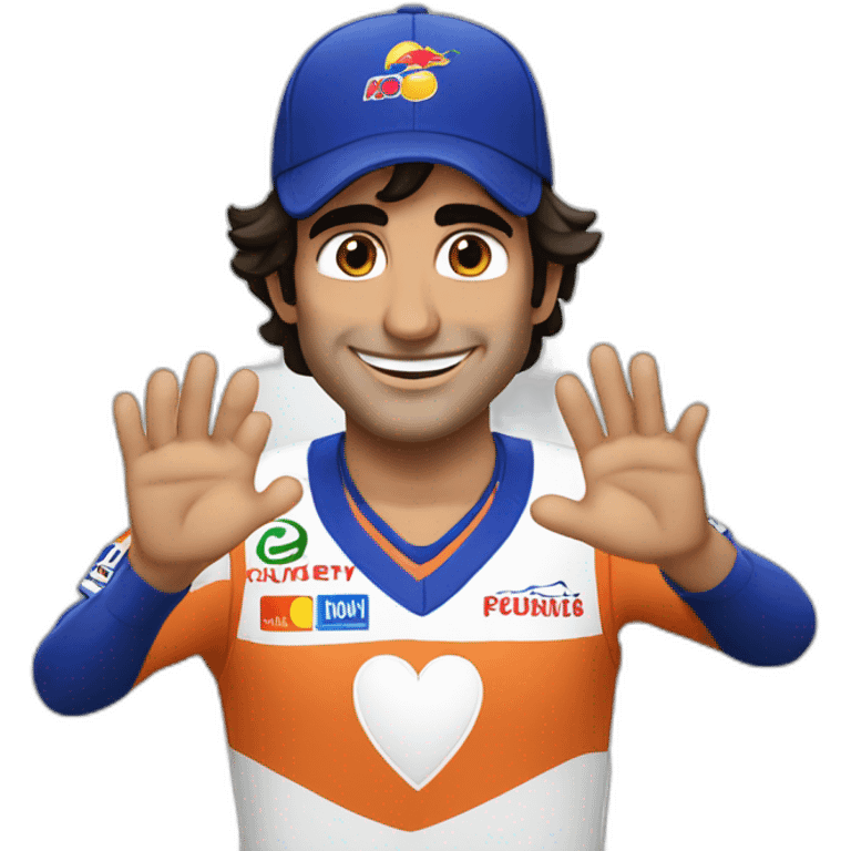 CARLOS SAINZ MAKING A HEART WHIT HIS HANDS emoji