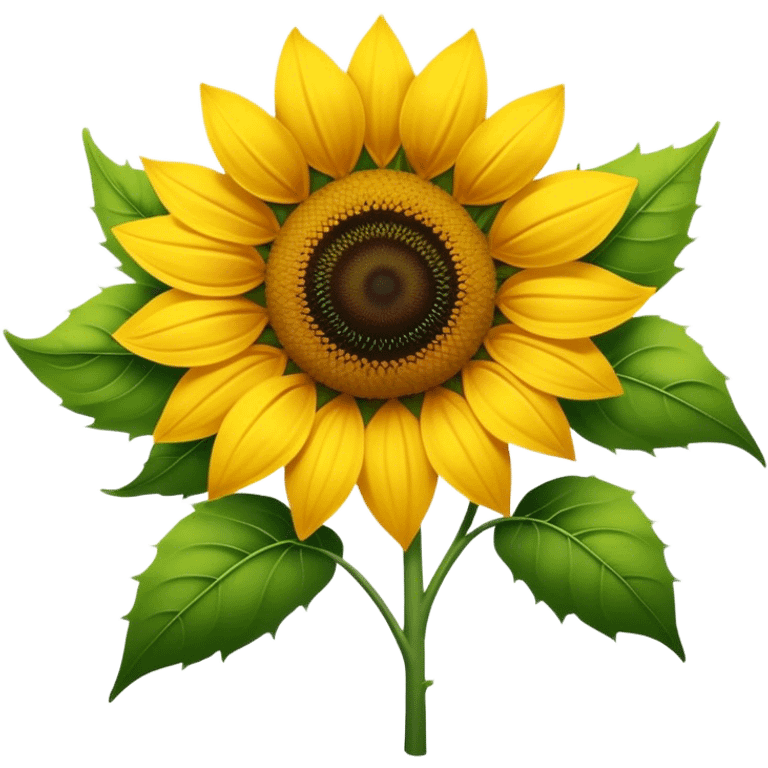 Cinematic Realistic Sunflower Emoji, Tall and bright, with a large, golden-yellow blossom facing the sun, its broad, textured petals surrounding a dark center. The sturdy green stalks and leaves frame the vibrant flower, while a gentle breeze causes the petals to sway. Soft glowing outline, capturing the essence of sunshine and warmth in a cheerful, towering sunflower! emoji