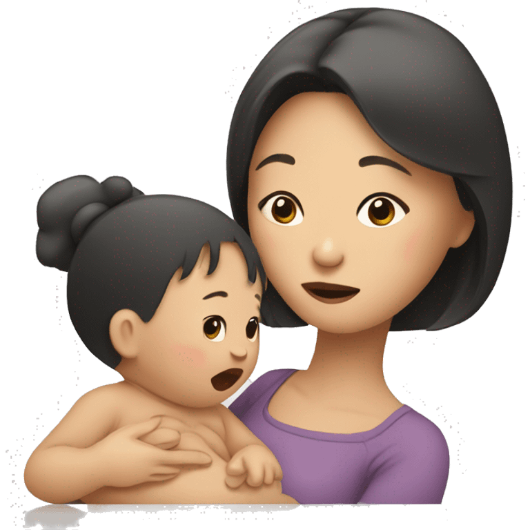 Asian woman gives her baby a pacifier emoji