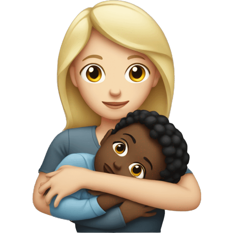 White woman holding black baby emoji