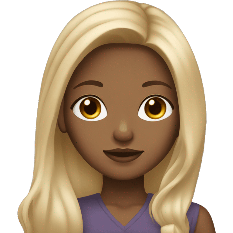 brown long hair girl with blonde highlights, brown eyes, and ling lashes emoji