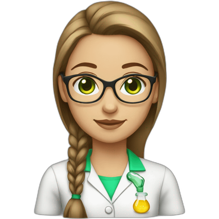 chemist female brown ponytail light skin green eyes with glasses emoji