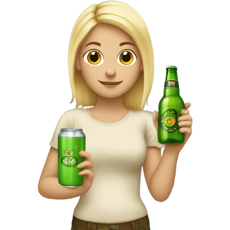 Blonde girl w a frog and a bottle of beer emoji