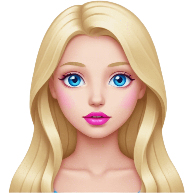 A beautiful blonde girl with long hair, blue eyes, pink lips is cray emoji