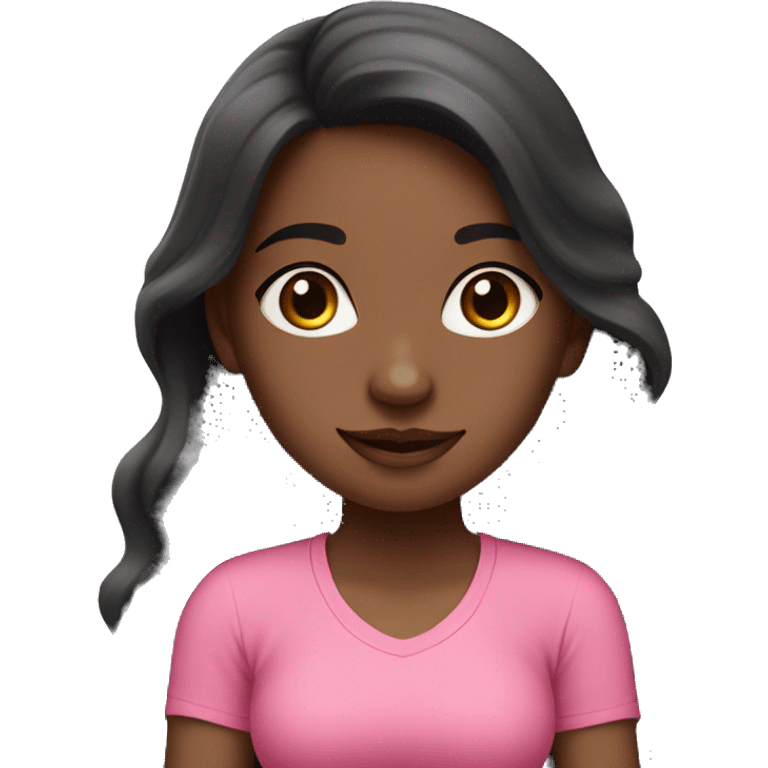 BLACK long wavy hair girl dark eyes white skin wearing pink sitting on yoga mat emoji