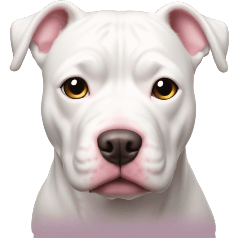 white fluffy pitbull with pink nose  emoji