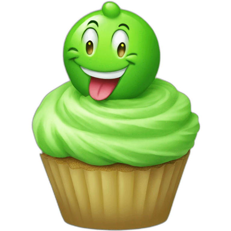 Happy green cupcake with yoshi emoji