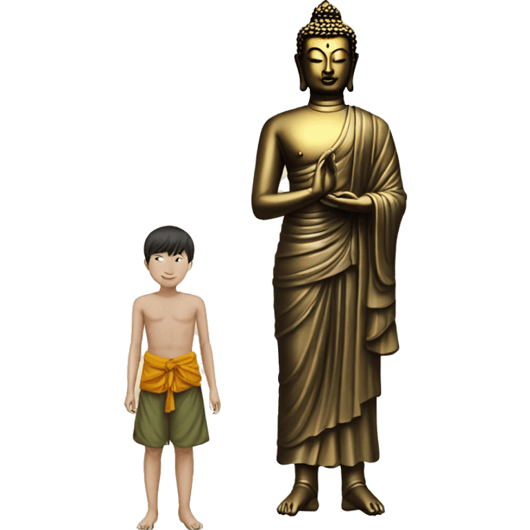 Lord Buddha stand with boy emoji