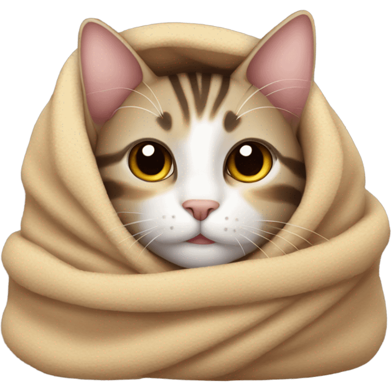 cozy tabby cat wrapped in blanket emoji