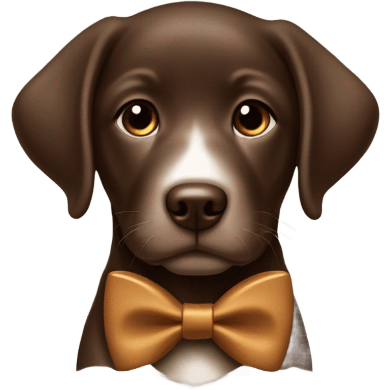 Chocolate labrador cute puppy with small white patch of fur on chest and rich caramel bow tie  emoji