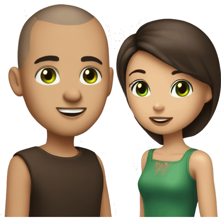 Buzz cut brown hair guy with green eyes kissing girl with dark brown hair and brown eyes emoji