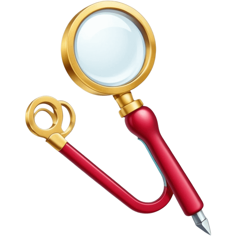 Jewelry art icon. A ring with a golden ruby, magnifying glass and pliers. Minimalistic style, clean lines, transparent background. emoji