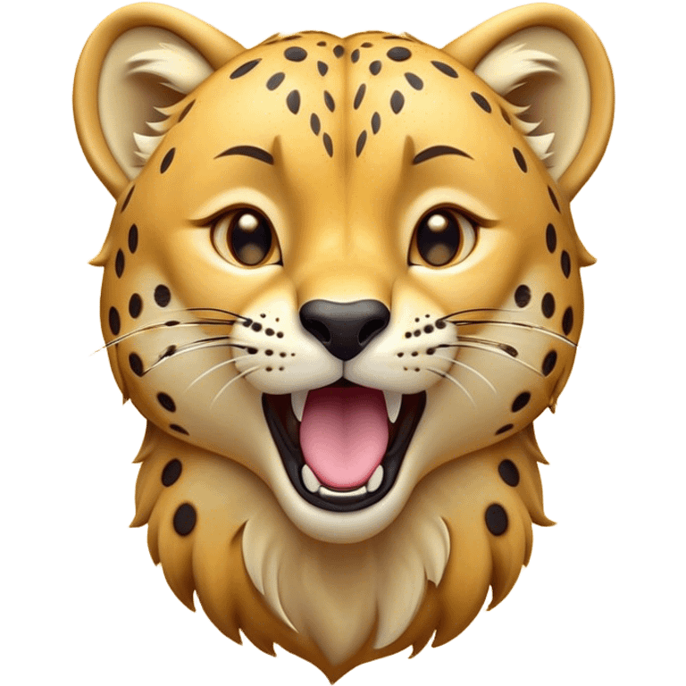 Cinematic Cute Yawning Cheetah Portrait Emoji, Head tilted slightly with a dramatic, wide-open yawn, showcasing a soft, sleek golden Fur with distinctive spots and floppy ears slightly drooping, round amber eyes barely open in drowsy contentment, Simplified yet irresistibly adorable features, highly detailed, glowing with a soft, cozy glow, high shine, relaxed yet expressive, stylized with a touch of savannah whimsy, bright and endearing, soft glowing outline, capturing the essence of a sleepy yet affectionate cheetah, so drowsy it feels like it could stretch right out of the screen and curl up for a nap! emoji