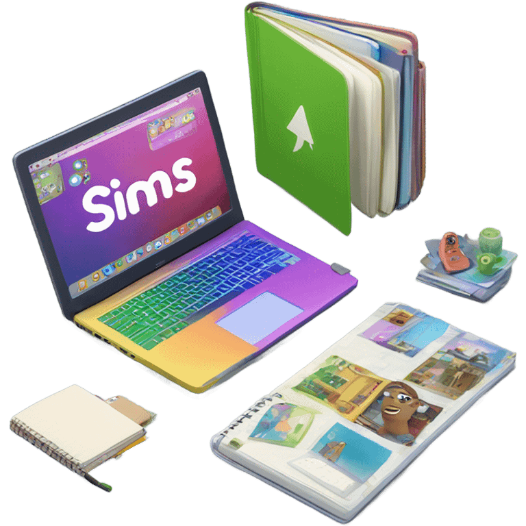 Notebooks and laptop out with sims 4 on laptop emoji