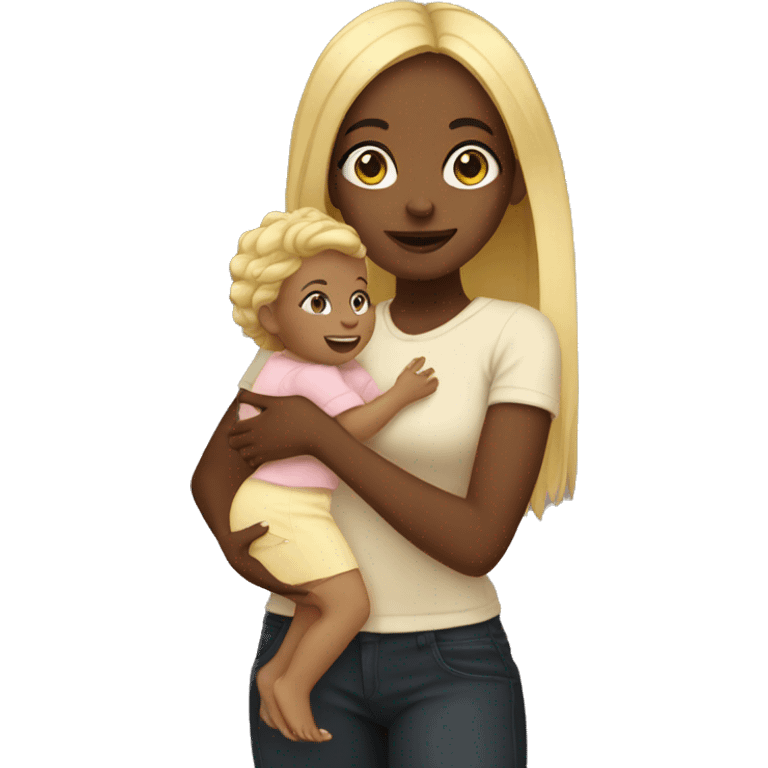 black girl holding blonde baby emoji