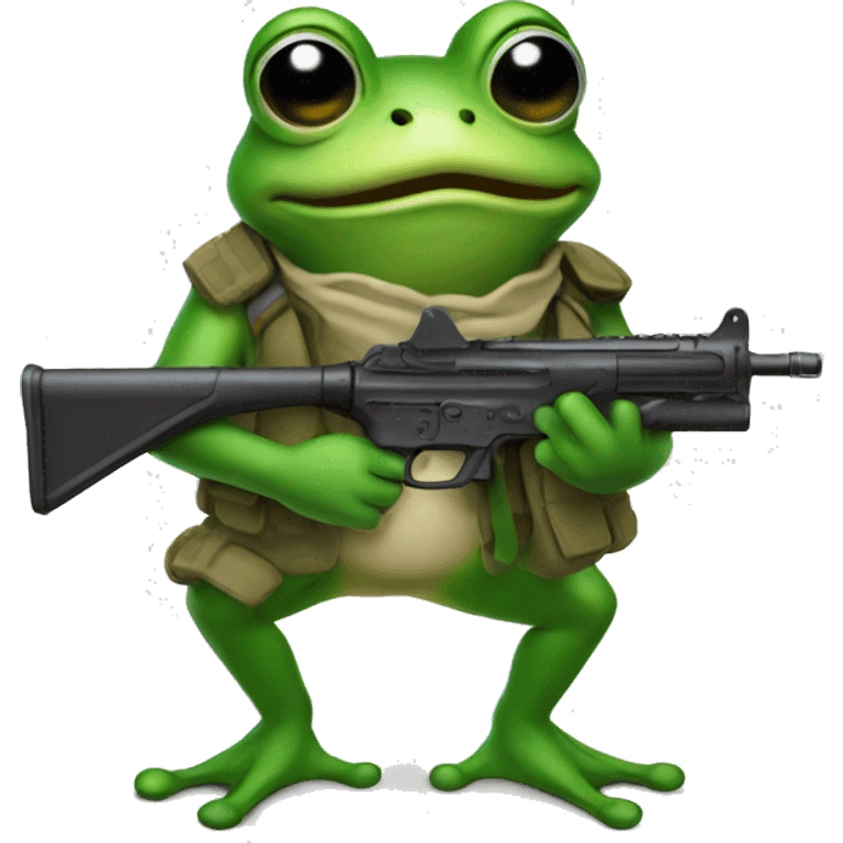 A frog holding an SMG emoji