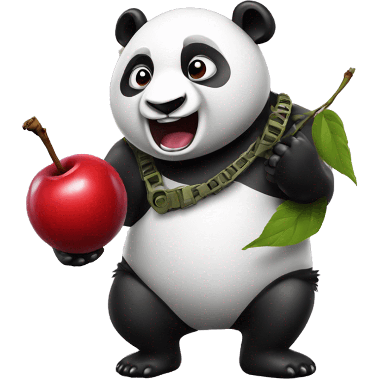 Panda with grenade in one hand and giant cherry in other hand  emoji