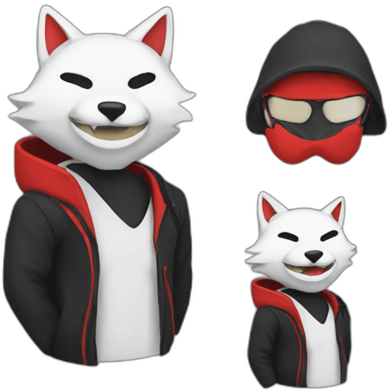 Programmer with Japanese red, black, whitekitsune mask emoji