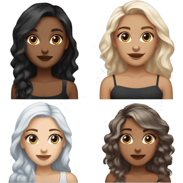 3 Sisters, one with dark hair dark eyes and medium light skin, one with dark blonde hair blue eyes and medium light skin and one with white hair that had Black highlights brown eyes and tattos emoji