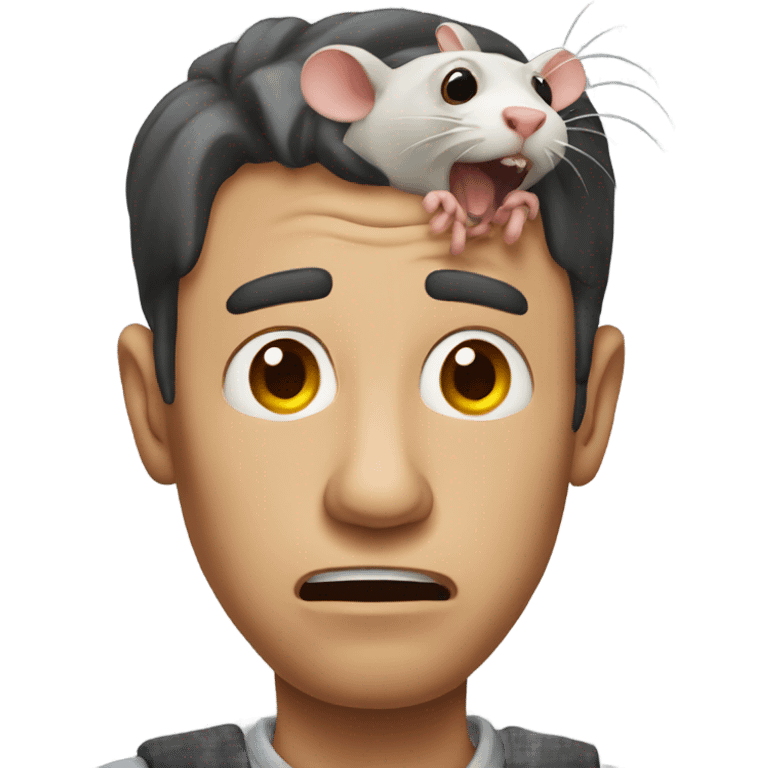 A scared man with a rat on his head emoji