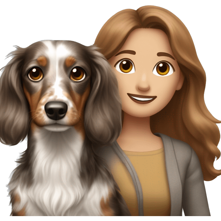 Tri Merle long haired Dachshund together with brown haired woman  emoji