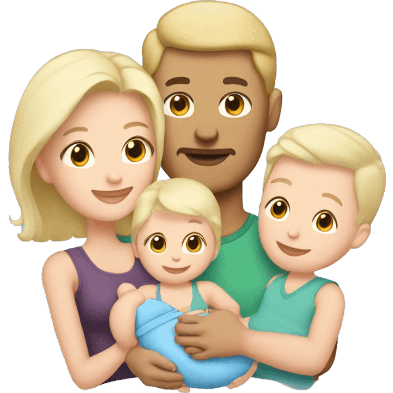 Blonde short hair mom and brunette dad with newborn baby girl  emoji