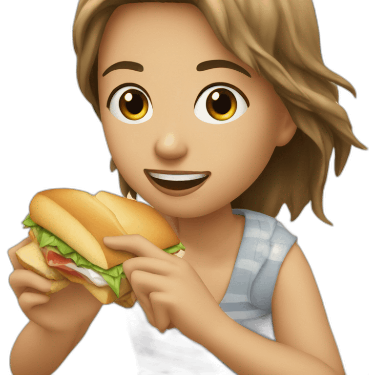 I want a picture of a beautiful person eating a sandwich on the beach emoji