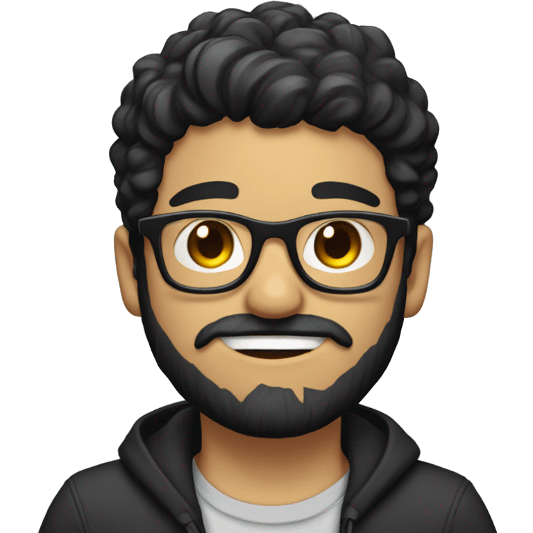 streamer boy with glasses, black hair, black beard,  emoji