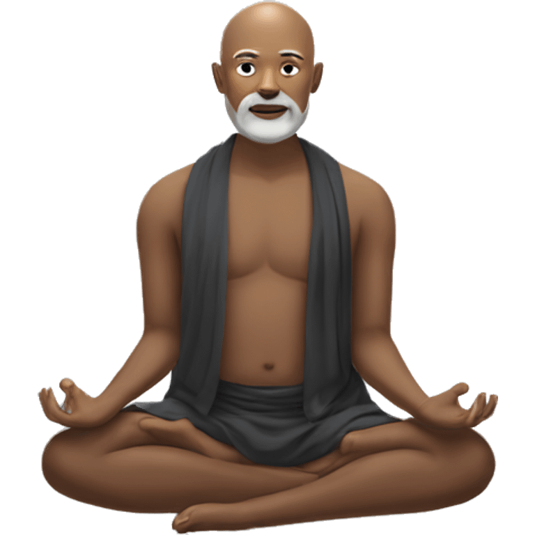 Bald Guru with dark skin, white beard in lotus position emoji